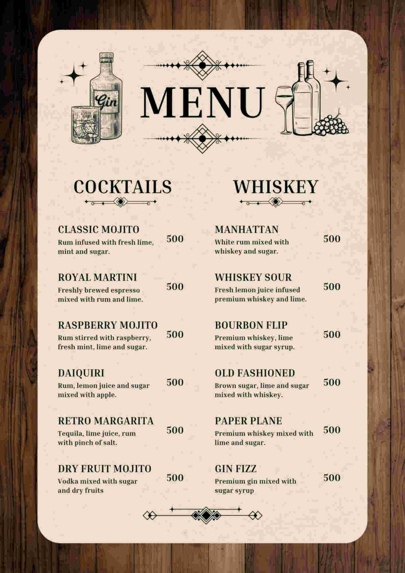 Menu design sample for restaurant